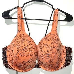 Coral Floral Pattern Bra